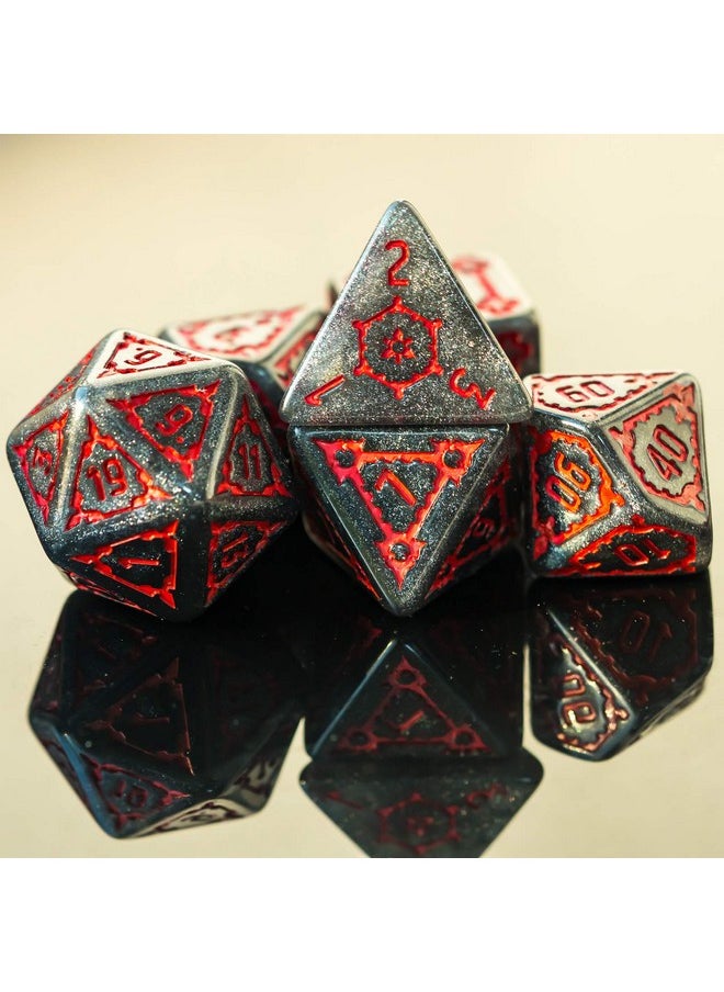 7 Pcs 25Mm Giant Dice Dnd With Dragon Eye Dice Bag, Polyhedral Dice Set, D&D Dice For Dungeons And Dragons Pathfinder Rpg(Black Red)