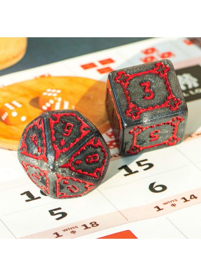 7 Pcs 25Mm Giant Dice Dnd With Dragon Eye Dice Bag, Polyhedral Dice Set, D&D Dice For Dungeons And Dragons Pathfinder Rpg(Black Red)