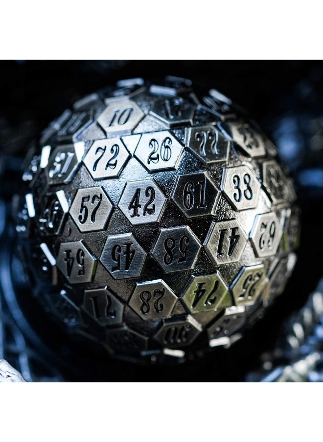 D100 Dnd Metal Dice, 100 Sided Giant Metal Dice, Single D100 Polyhedral Dice With Gift Box For Rpgs (Ancient Silver)