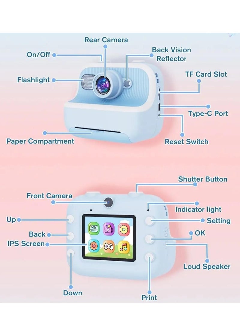 Xria DCP4 Children’s Instant Print Camera With Thermal Printer Kids Digital Photo Camera Boys & Girls Birthday Gift (Purple)