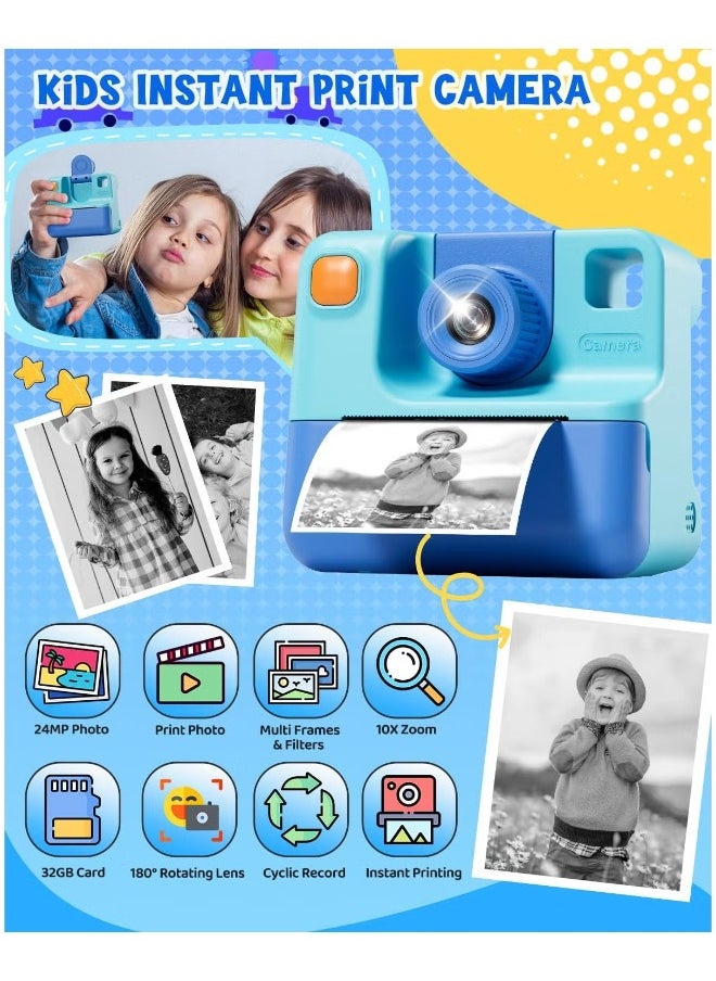 Kids Camera,Children Print Camera,Instant Camera Toddler Digital Camera with 1080P HD Video Camera,2.0