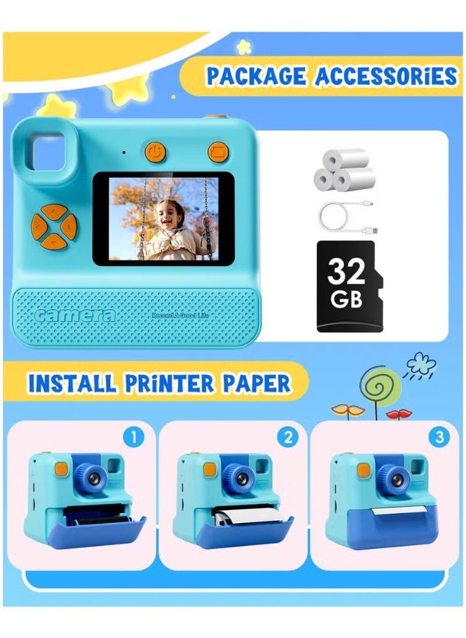 Kids Camera,Children Print Camera,Instant Camera Toddler Digital Camera with 1080P HD Video Camera,2.0