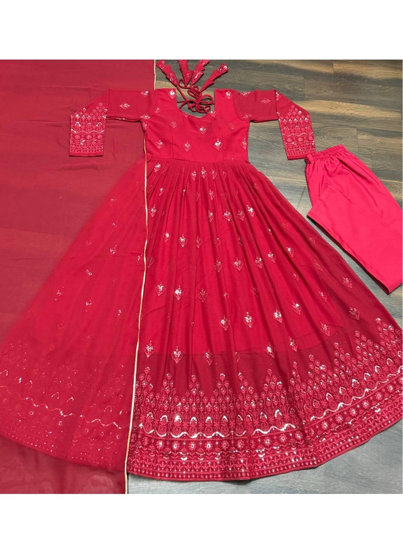 PREMIUM READYMADE DARK RED ANARKALI SUIT SET [3 PIS]