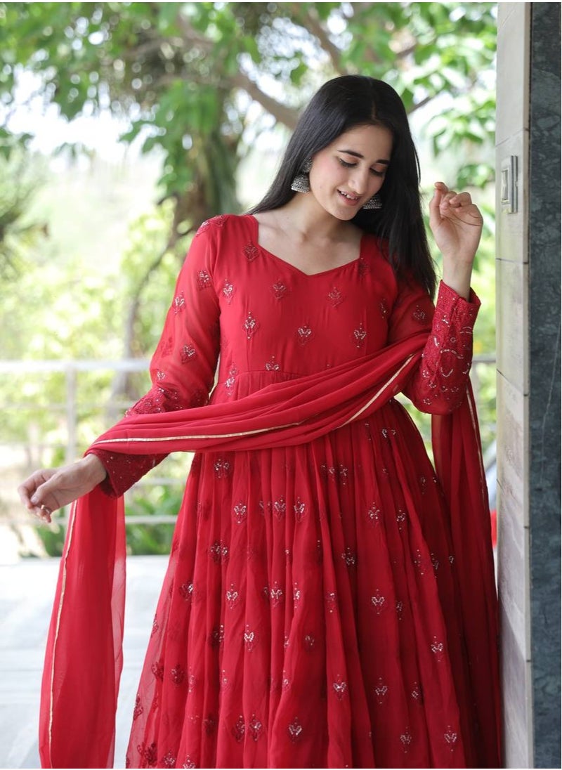 PREMIUM READYMADE DARK RED ANARKALI SUIT SET [3 PIS]