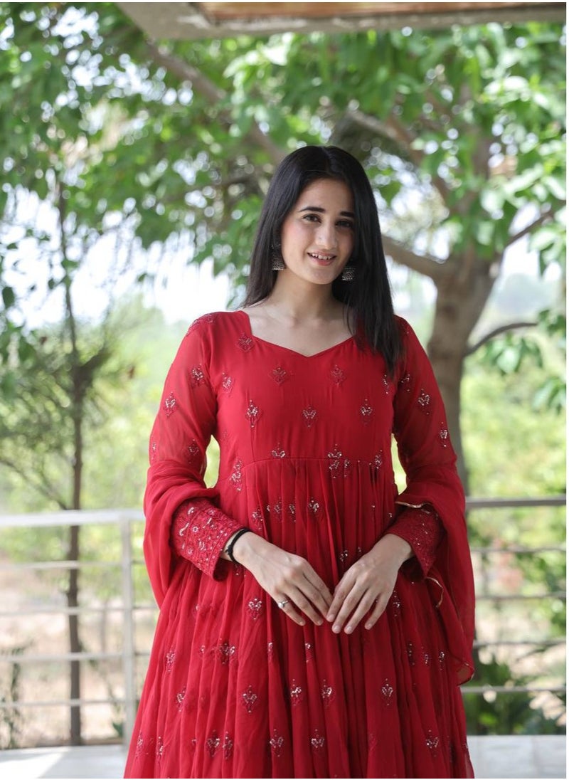 PREMIUM READYMADE DARK RED ANARKALI SUIT SET [3 PIS]