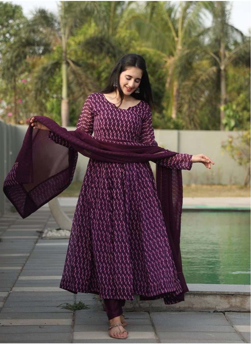 PREMIUM READYMADE PURPLE DIGITAL PRINT ANARKALI SUIT SET