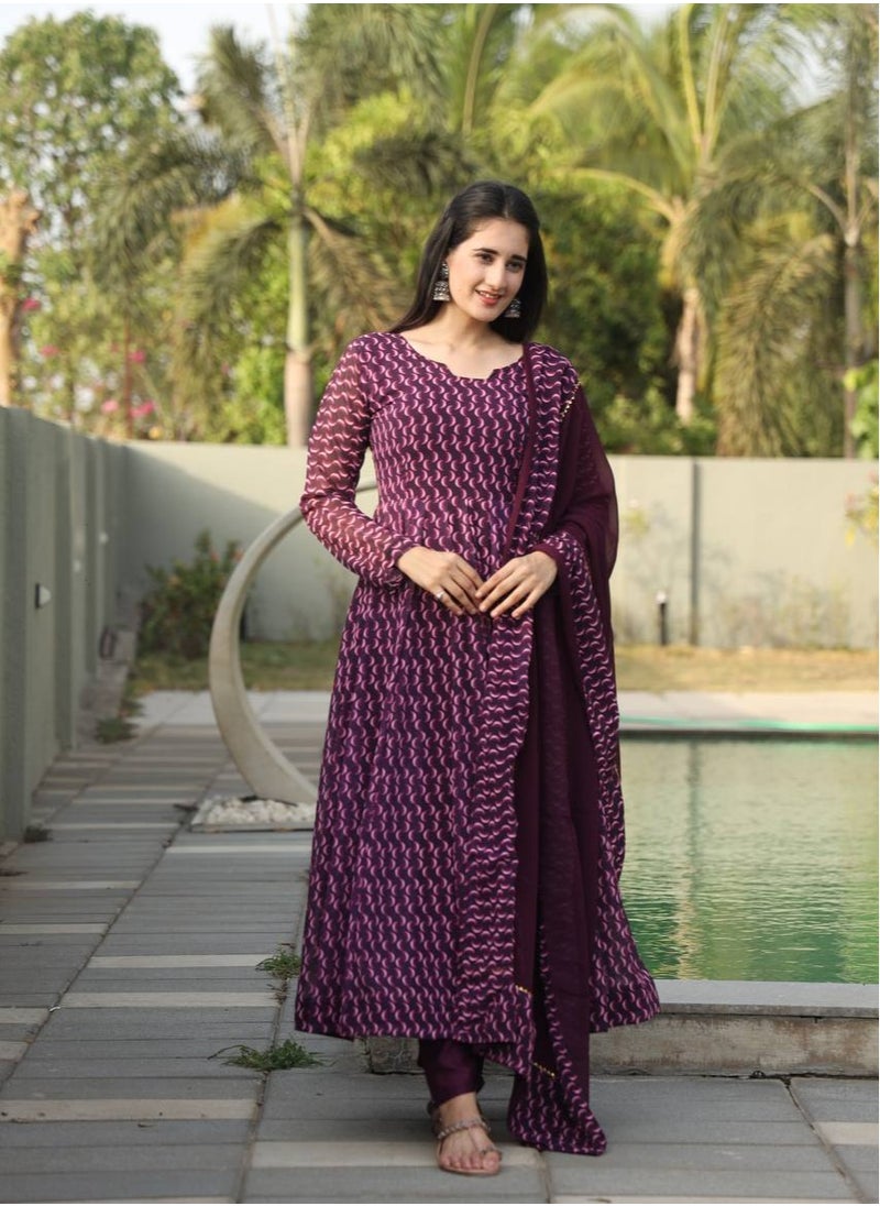 PREMIUM READYMADE PURPLE DIGITAL PRINT ANARKALI SUIT SET