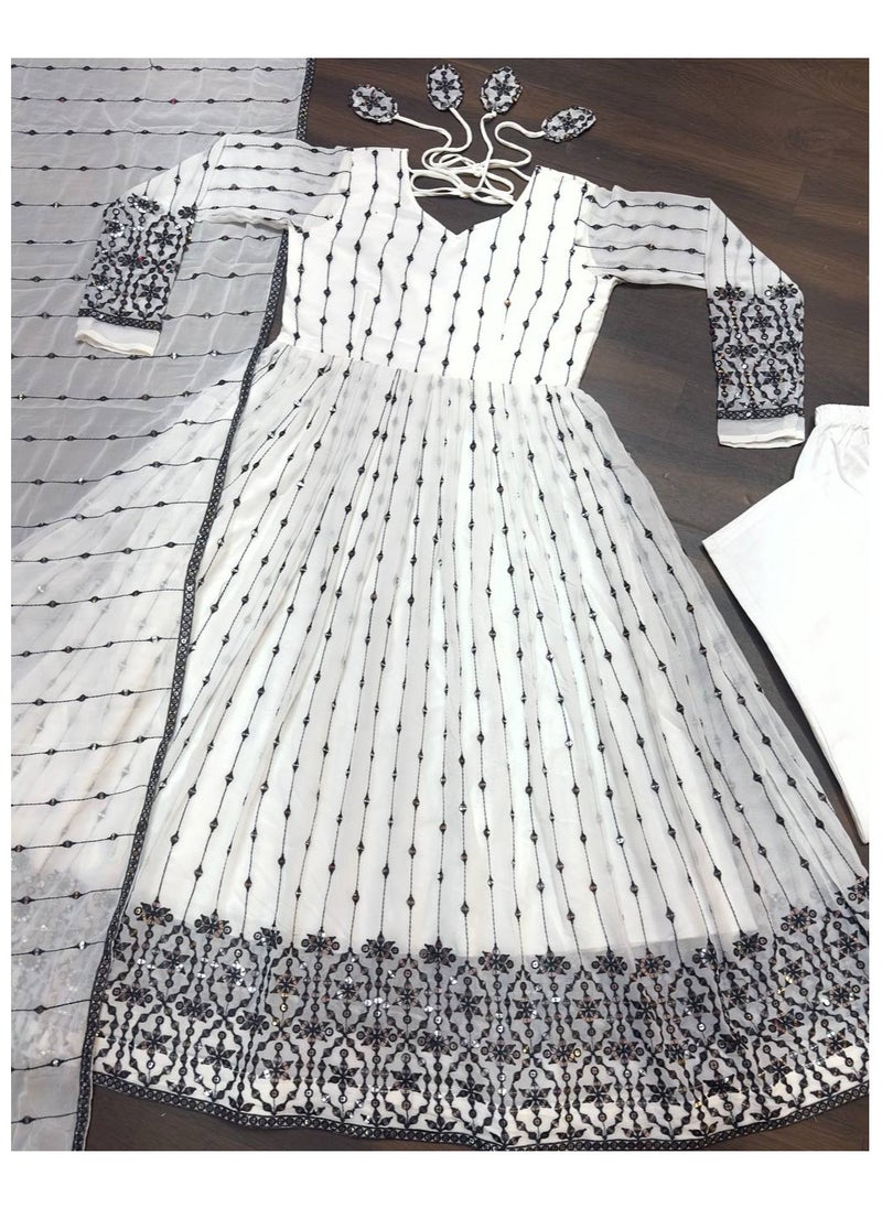 PREMIUM READYMADE WHITE ANARKALI SUIT SET [3 PIS]