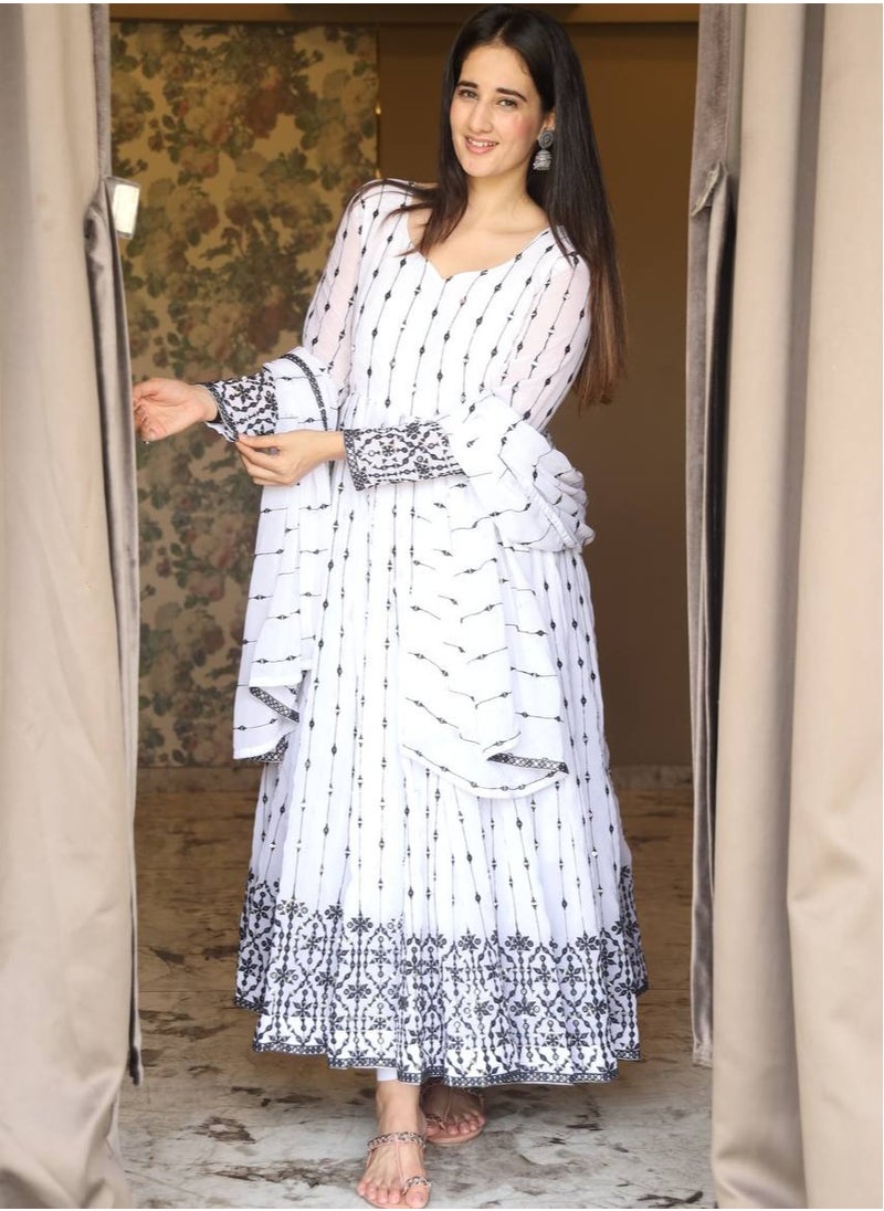 PREMIUM READYMADE WHITE ANARKALI SUIT SET [3 PIS]