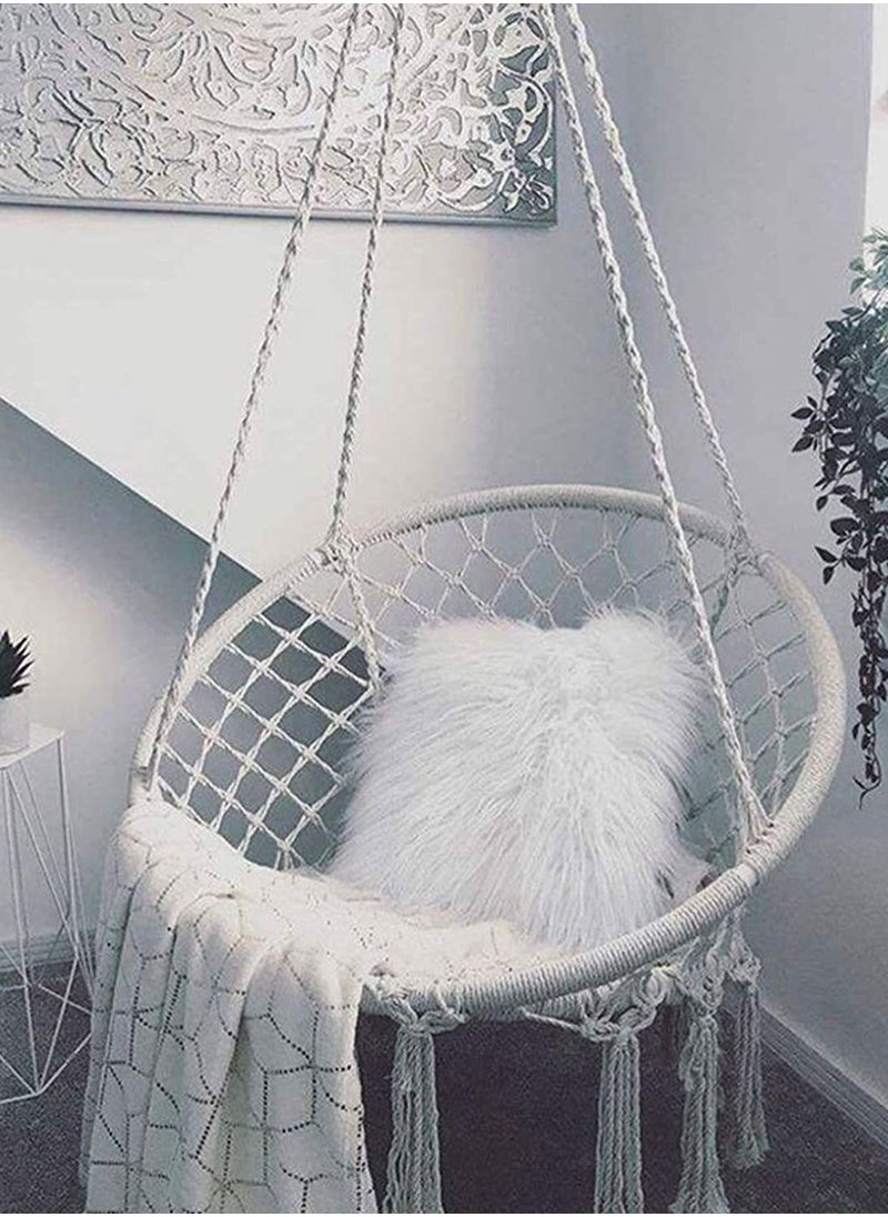 Nordic Style Round Hammock Swing Chair Safety Hanging Hammock Rope Hanging Garden Seat Beige Knitting Rope Swing Balcony Chair white