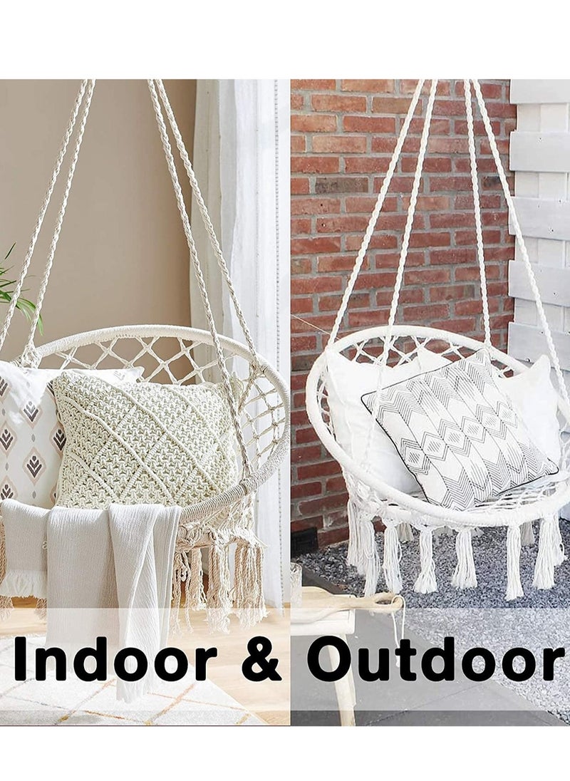 Nordic Style Round Hammock Swing Chair Safety Hanging Hammock Rope Hanging Garden Seat Beige Knitting Rope Swing Balcony Chair white