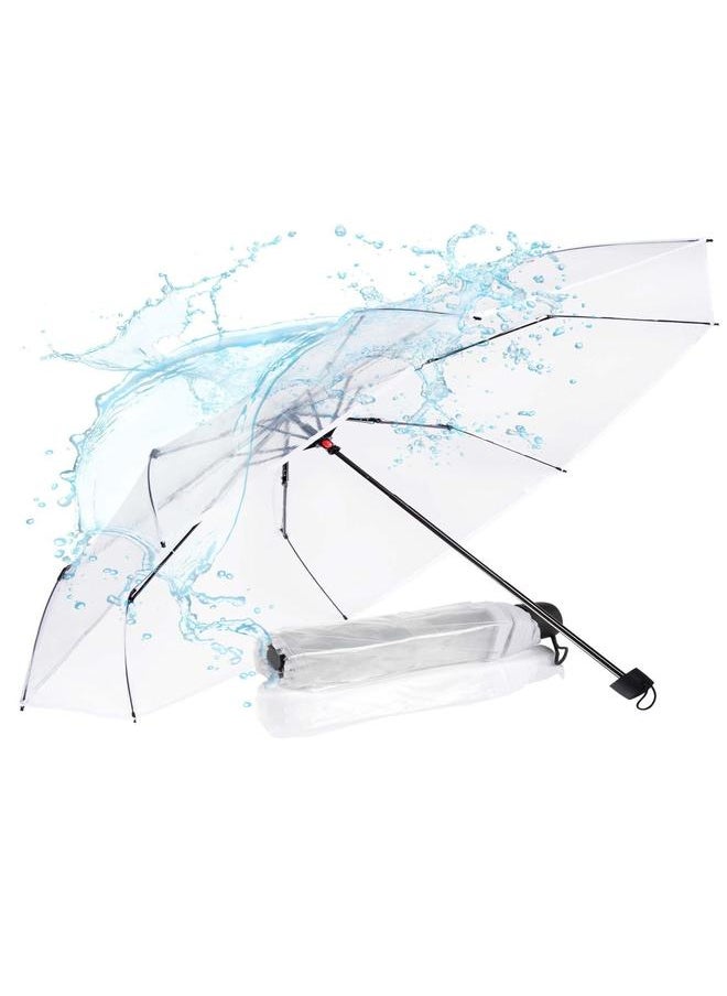 Folding Travel Umbrella, Transparent Pocket Umbrella, Portable Compact Waterproof Umbrella for Rain and Sun