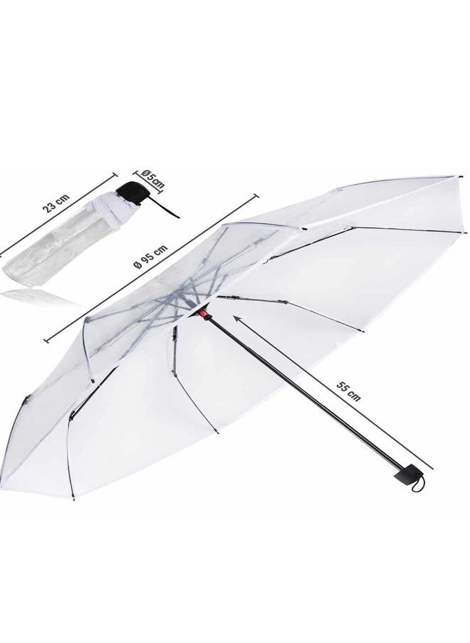 Folding Travel Umbrella, Transparent Pocket Umbrella, Portable Compact Waterproof Umbrella for Rain and Sun