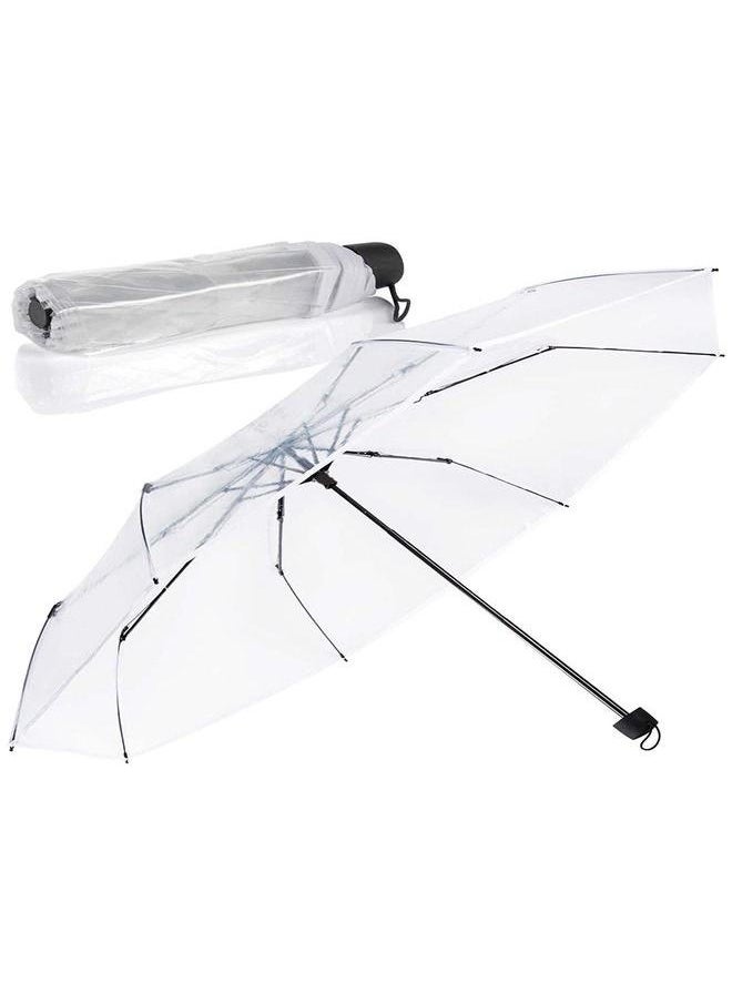 Folding Travel Umbrella, Transparent Pocket Umbrella, Portable Compact Waterproof Umbrella for Rain and Sun