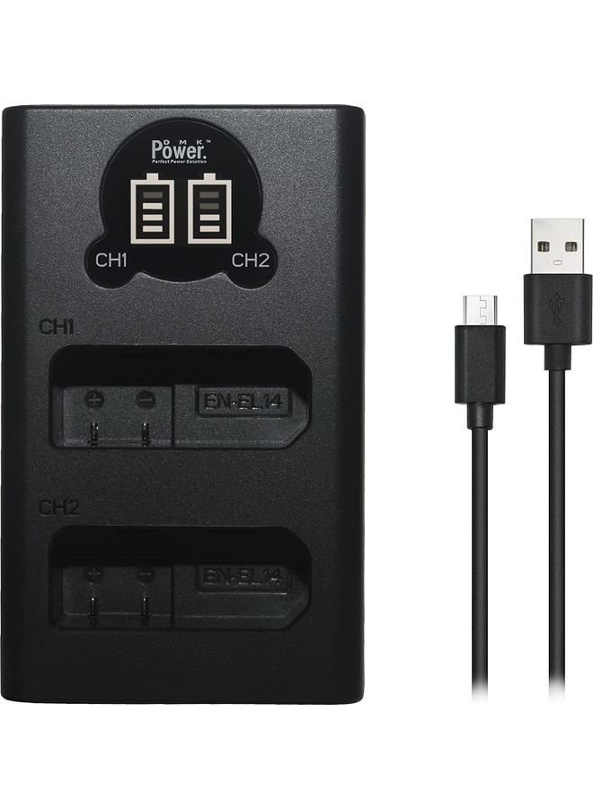 ENEL14 Mini Dual Charger for Nikon D3100 D3200 D3300 D3400 Black