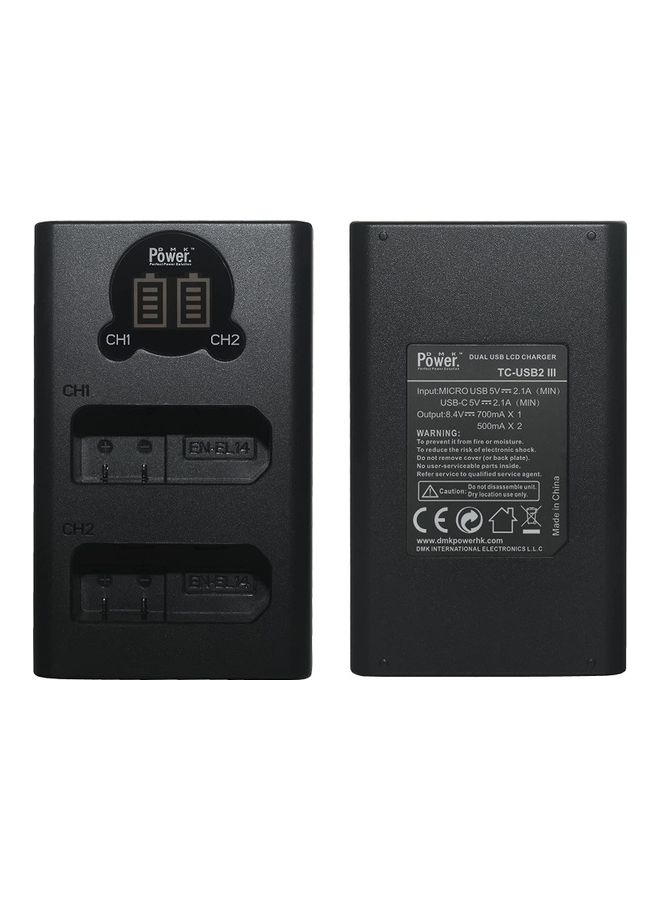 ENEL14 Mini Dual Charger for Nikon D3100 D3200 D3300 D3400 Black