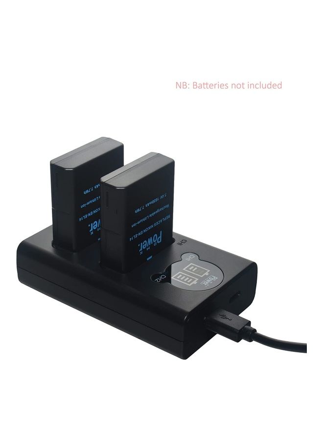 ENEL14 Mini Dual Charger for Nikon D3100 D3200 D3300 D3400 Black