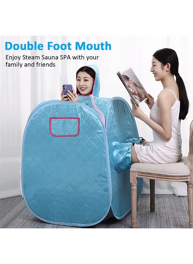 1 pcs Portable Steam Sauna Private  Room Sauna Tent Personal Folding Home Spa with Timer Remote Control 2L Steam Pot Carrying Bag for Detox Relaxation (Blue)