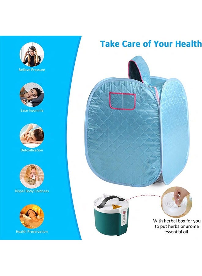 1 pcs Portable Steam Sauna Private  Room Sauna Tent Personal Folding Home Spa with Timer Remote Control 2L Steam Pot Carrying Bag for Detox Relaxation (Blue)