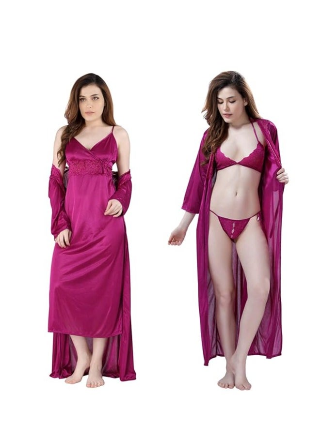Accessorize Kingdom Women's Satin Solid Maxi Length Nighty