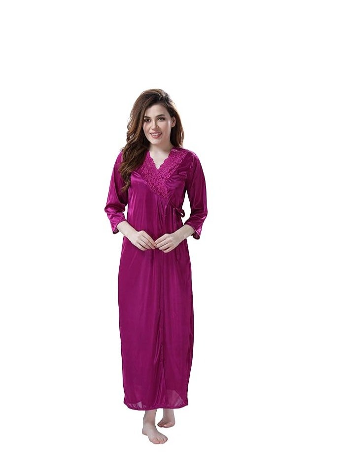 Accessorize Kingdom Women's Satin Solid Maxi Length Nighty