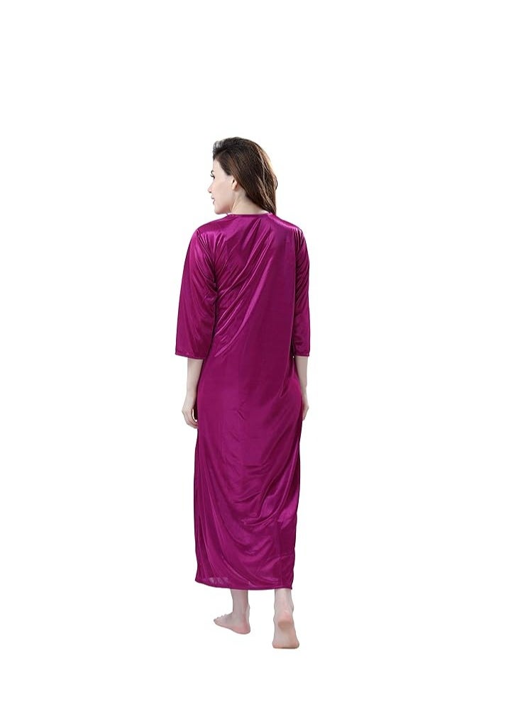 Accessorize Kingdom Women's Satin Solid Maxi Length Nighty