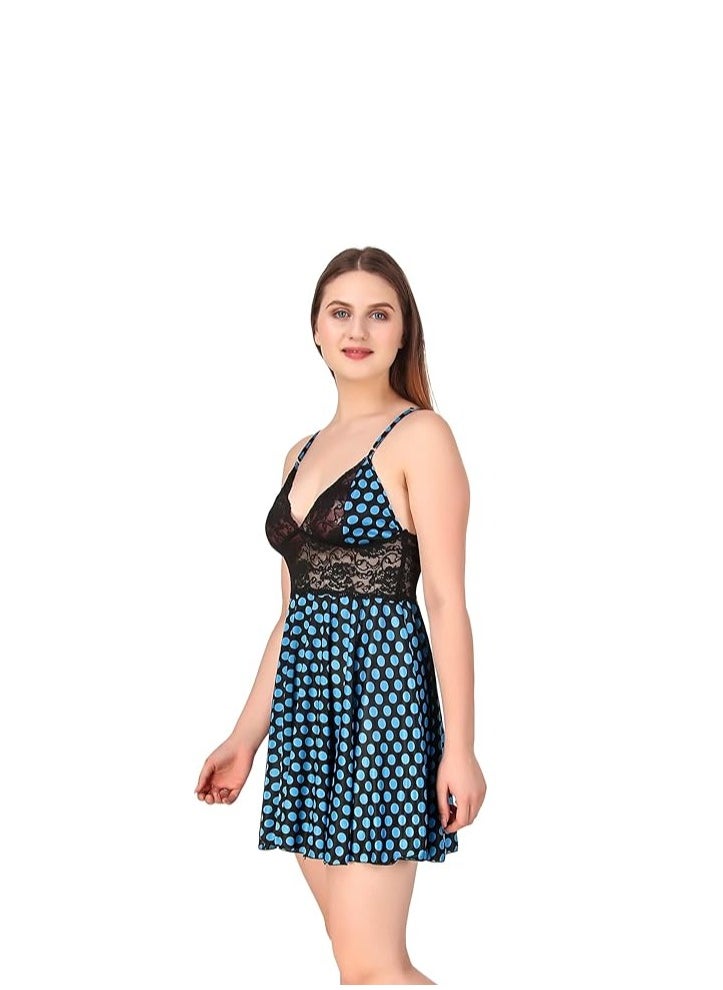 Women's Satin Polka Dots Night Wear (Size - Free Size)