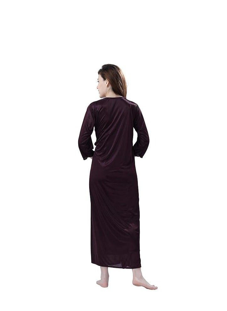 Accessorize Kingdom Women's Satin Solid Maxi Length Nighty