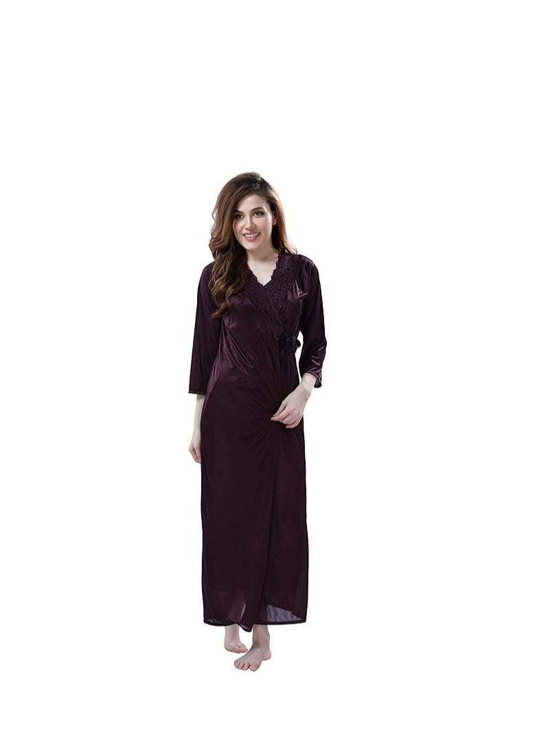 Accessorize Kingdom Women's Satin Solid Maxi Length Nighty