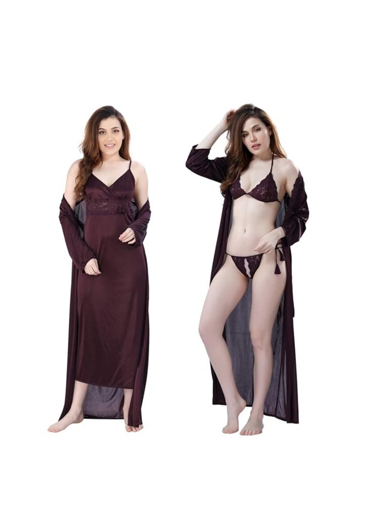 Accessorize Kingdom Women's Satin Solid Maxi Length Nighty