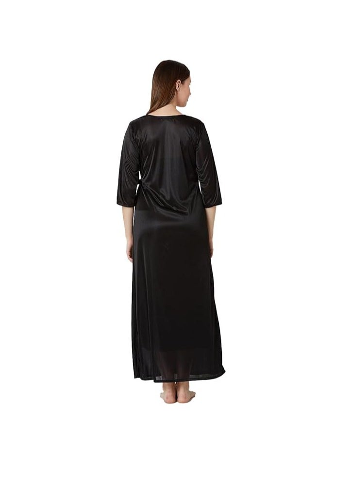 Accessorize Kingdom Women's Satin Solid Maxi Length Nighty