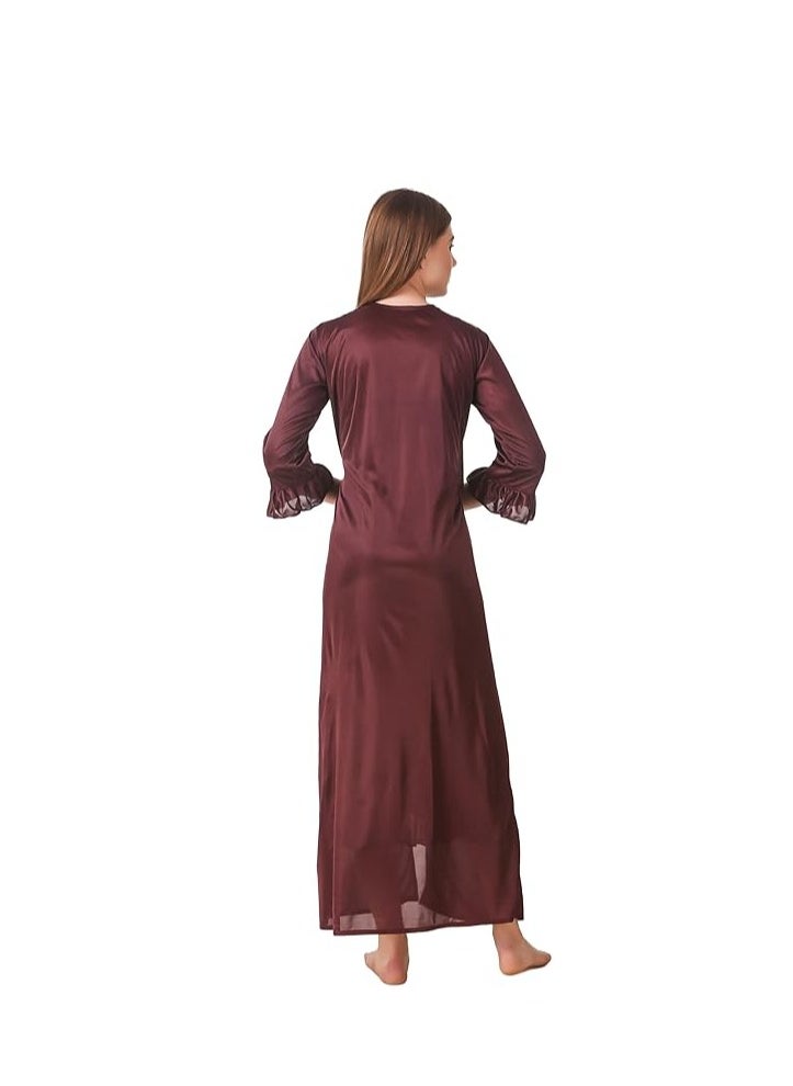 Accessorize Kingdom Women's Satin Solid Maxi Length Nighty