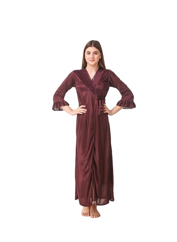 Accessorize Kingdom Women's Satin Solid Maxi Length Nighty