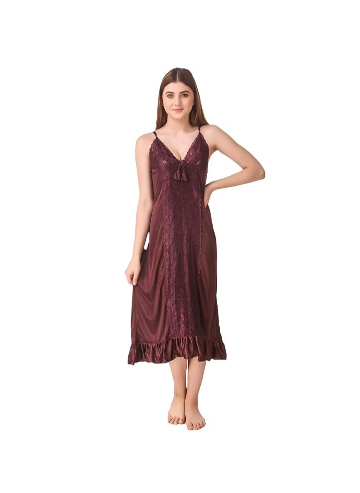 Accessorize Kingdom Women's Satin Solid Maxi Length Nighty