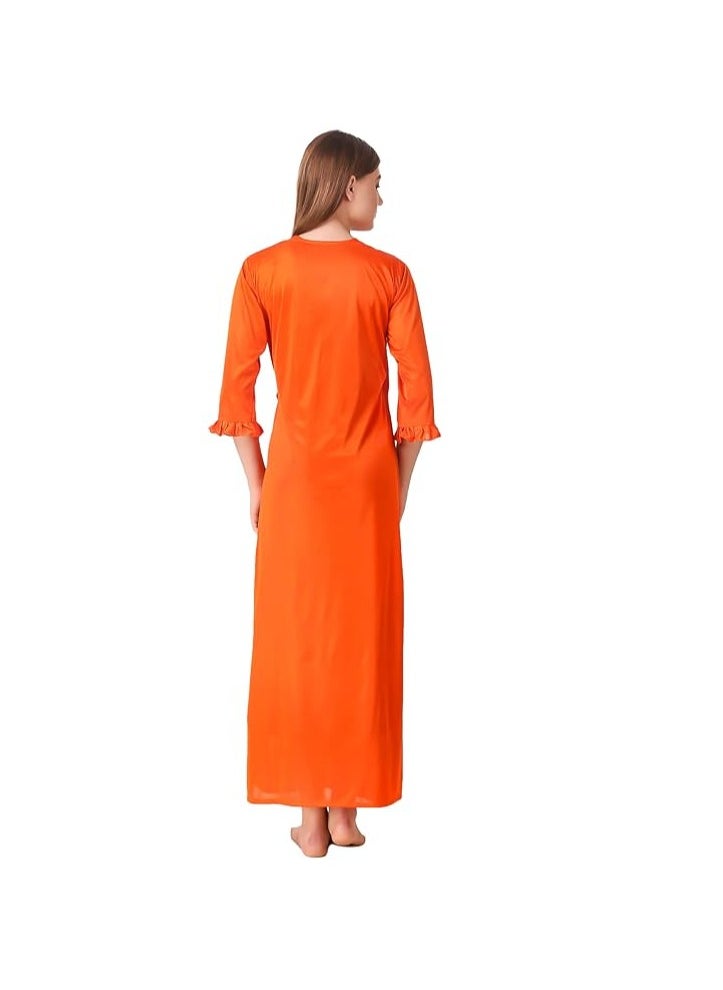 Accessorize Kingdom Women's Satin Solid Maxi Length Nighty