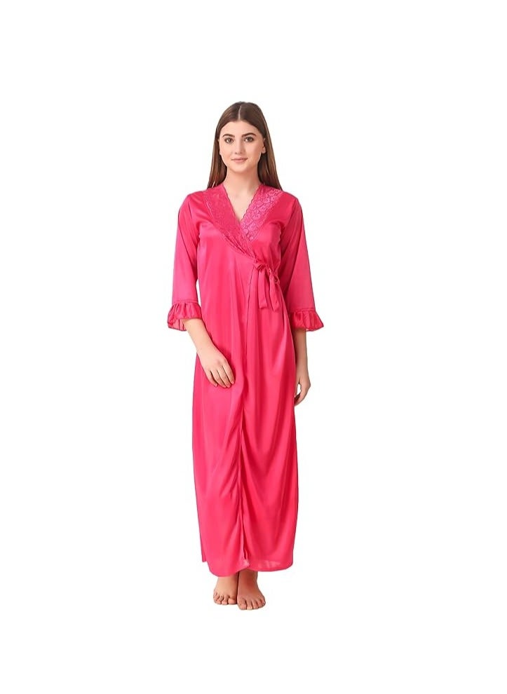 Accessorize Kingdom Women's Satin Solid Maxi Length Nighty