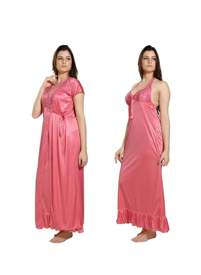 Accessorize Kingdom Women's Satin Solid Maxi Length ( Nightwear Set Pack of 2 )