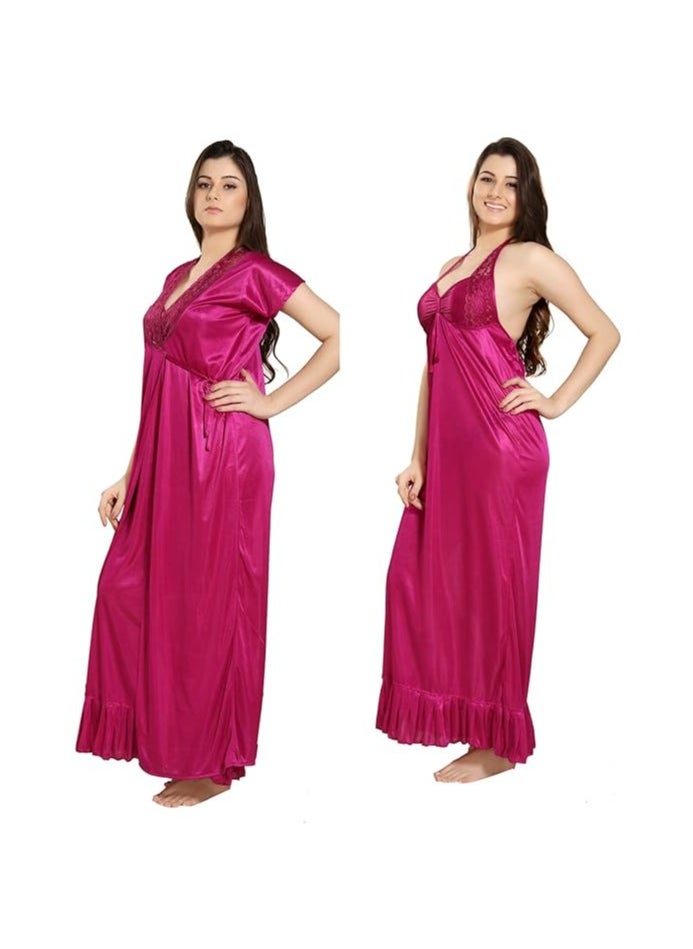 Accessorize Kingdom Women's Satin Solid Maxi Length ( Nightwear Set Pack of 2 )
