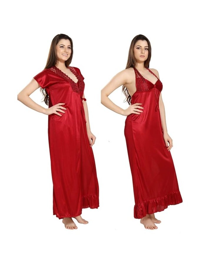 Accessorize Kingdom Women's Satin Solid Maxi Length ( Nightwear Set Pack of 2 )