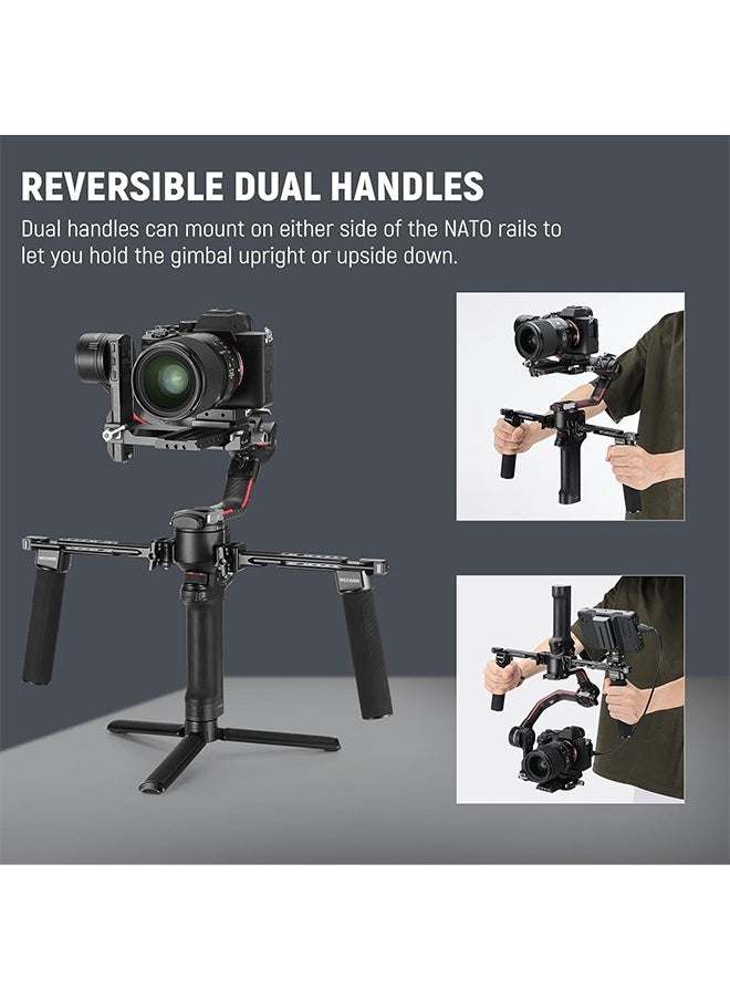 NEEWER Dual Handgrip Compatible with DJI RS4 RS4 Pro RS3 RS3 Pro RS2 RSC2 Ronin S SC Gimbal, Dual Handle Kit with 2 Mini NATO Rails, Quick Release NATO Clamps, 1/4