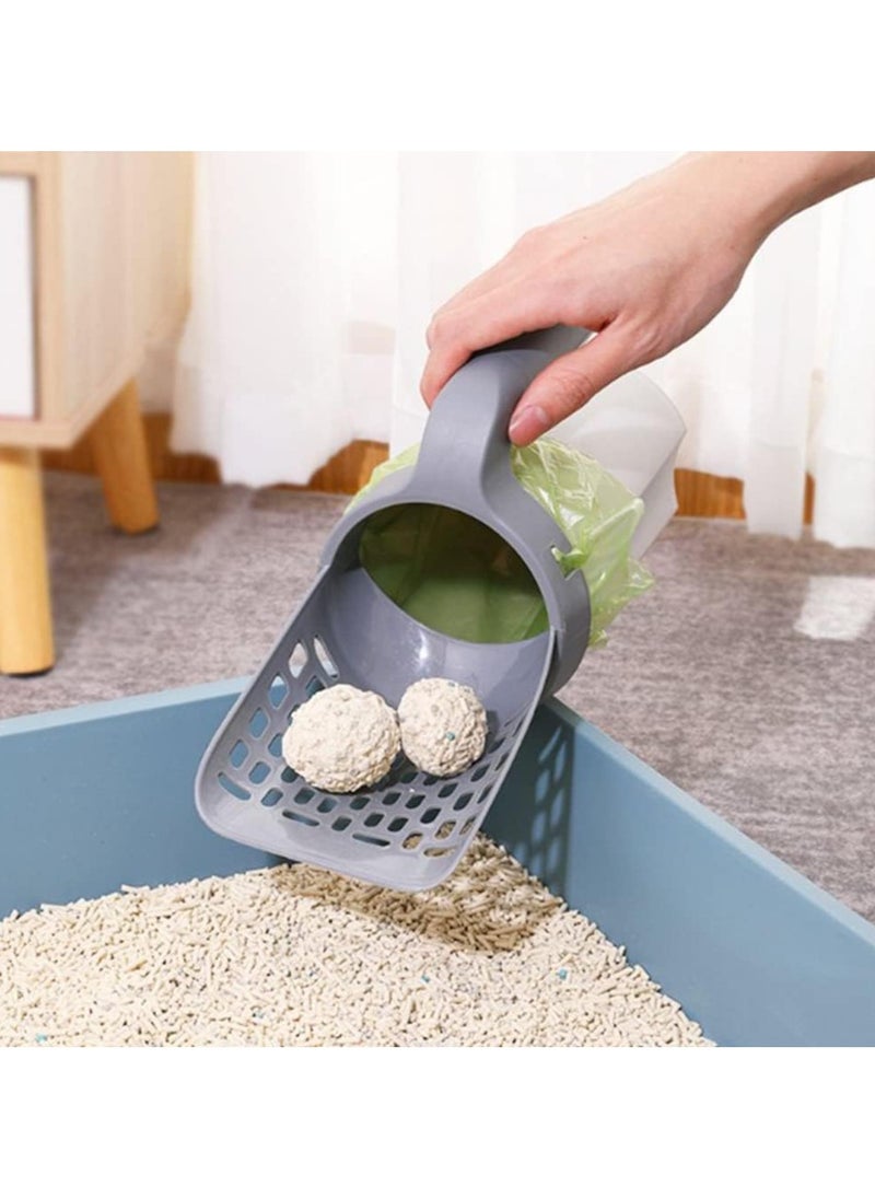 HMAMOR Cat Litter Scoop with Bag Holder, Integrated Detachable Deep Cat Litter Shovel with  Sifting and 120 Litter Bags