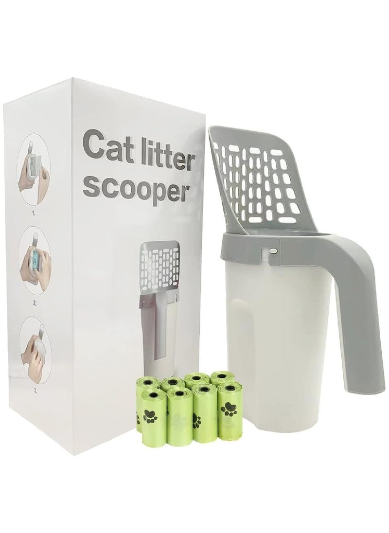 HMAMOR Cat Litter Scoop with Bag Holder, Integrated Detachable Deep Cat Litter Shovel with  Sifting and 120 Litter Bags