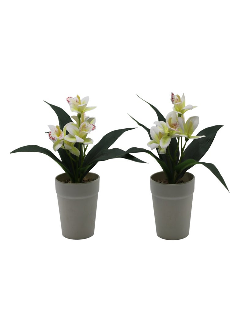 2 Pack Mini Artificial Orchid in Pot,Small Fake Plants with 5 Orchids ,Faux Botanical Greenery Stylish Decor for Indoor Home Office Desktop Bookshelf ,Deco for Any Space