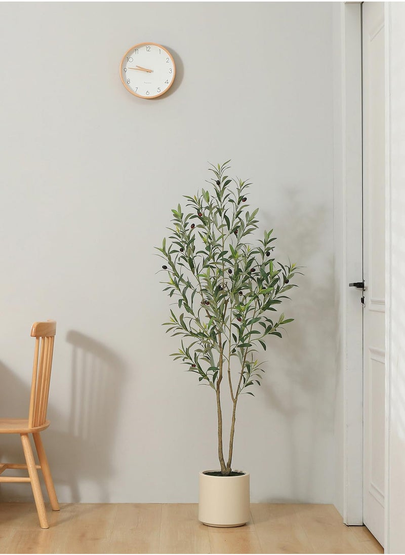 Artificial Olive Trees,150cm Tall Fake Olive Trees for Indoor, Faux Olive Silk Tree, Large Olive Plants with White Planter for Home Decor and Housewarming Gift, 1 Pack