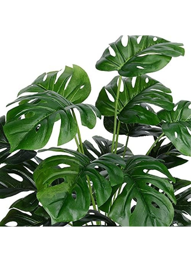 Artificial Monstera Deliciosa Plant，18 Leaves Artificial Tropical Monstera， Faux Fake Monstera Turtle Leaf Tropical Large Palm Tree Leaves Plant Outdoor UV Resistant Plastic Plants (D)