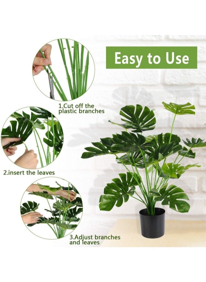 Artificial Monstera Deliciosa Plant，18 Leaves Artificial Tropical Monstera， Faux Fake Monstera Turtle Leaf Tropical Large Palm Tree Leaves Plant Outdoor UV Resistant Plastic Plants (A)