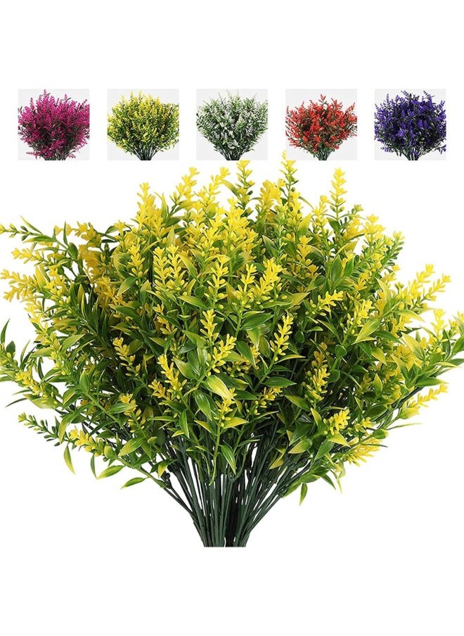 Artificial Plants, Fake Boston Fern Greenery Outdoor UV Resistant No Fade Faux Plastic Plants Garden Porch Window Box Decorating (Yellow,8pcs)