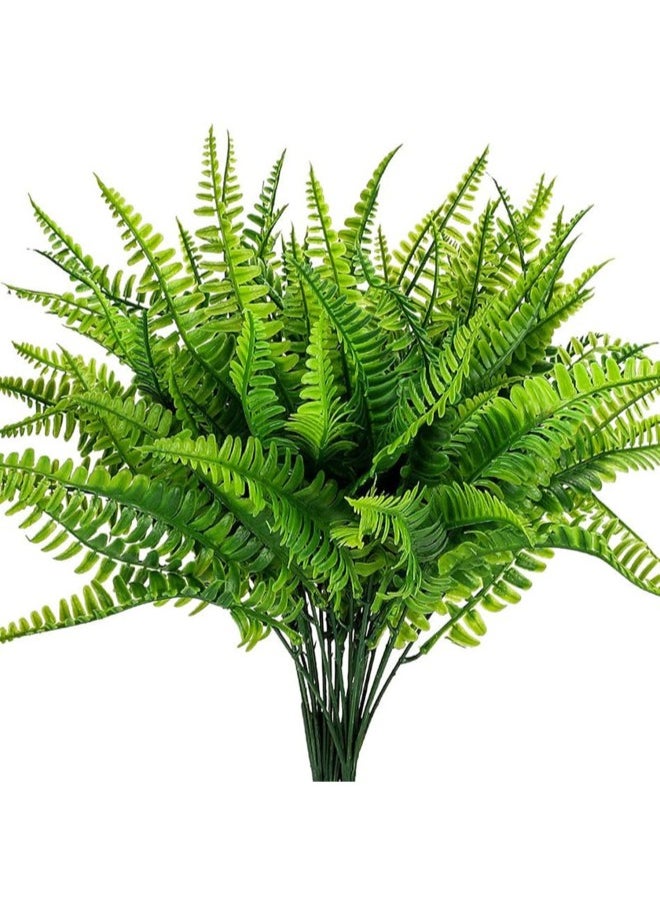 Artificial Plants, Fake Boston Fern Greenery Outdoor UV Resistant No Fade Faux Plastic Plants Garden Porch Window Box Decorating (Green,12pcs)