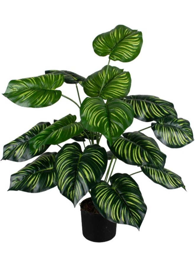 Artificial Monstera Deliciosa Plant，18 Leaves Artificial Tropical Monstera， Faux Fake Monstera Turtle Leaf Tropical Large Palm Tree Leaves Plant Outdoor UV Resistant Plastic Plants (C)