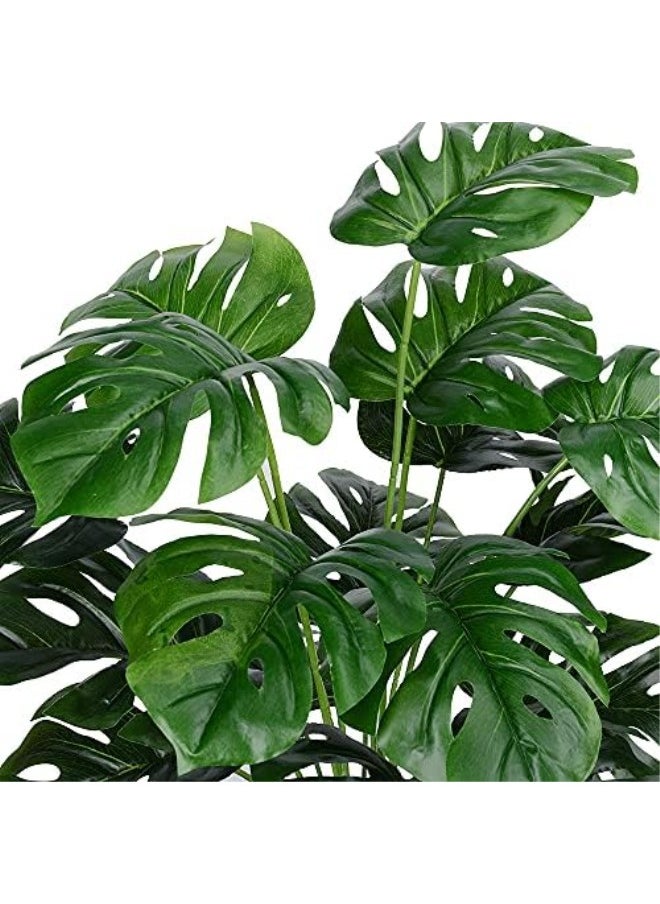 Artificial Monstera Deliciosa Plant，18 Leaves Artificial Tropical Monstera， Faux Fake Monstera Turtle Leaf Tropical Large Palm Tree Leaves Plant Outdoor UV Resistant Plastic Plants (C)